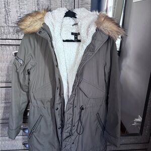 Aqua Cream/Army green Faux Fur Jacket